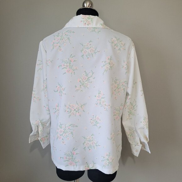 Vintage white floral shirt, 1970s handmade floral shirt - Picture 2 of 11